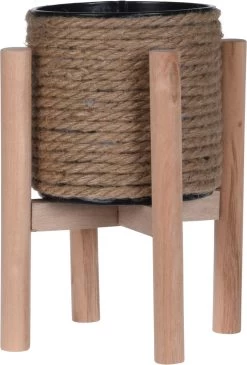 BLOEMPOT HOUT/TOUW OP STANDAARD