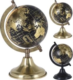 WERELDBOL METALEN VOET ZWART/GOUD 2ASS