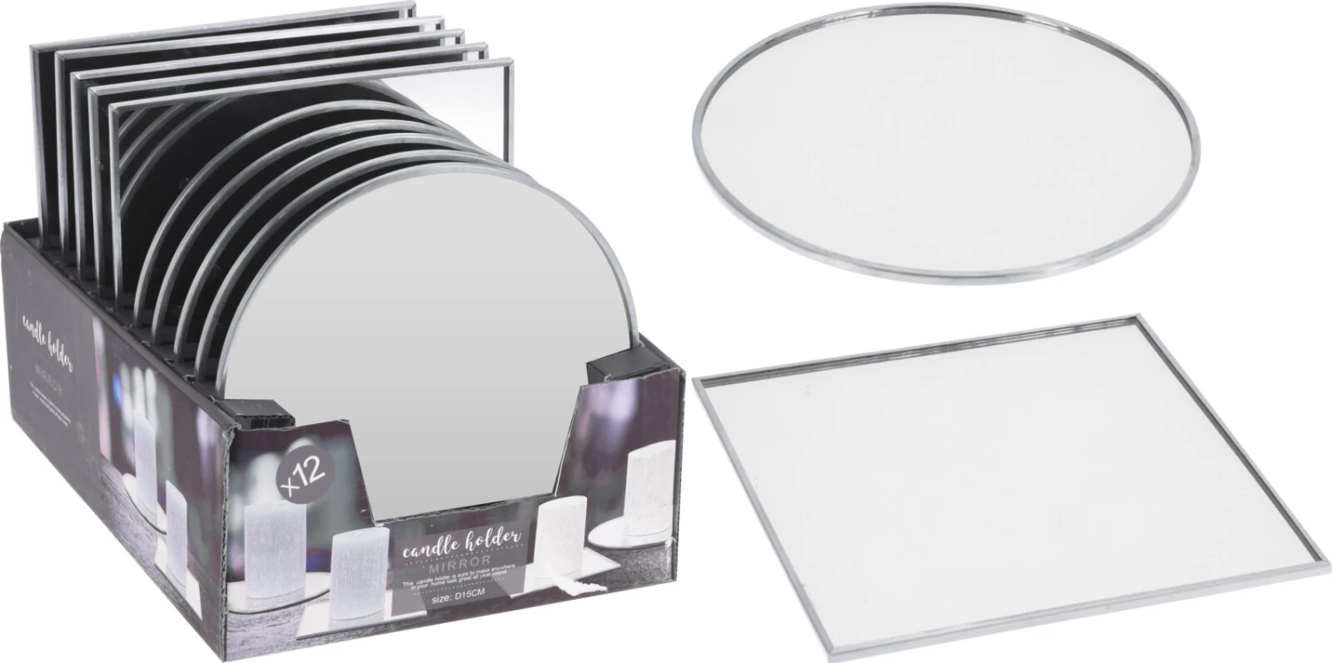 ONDERZETTER SPIEGEL 15CM ZILVER ASSORTI 3 ONDERZETTER SPIEGEL 15CM ZILVER ASSORTI
