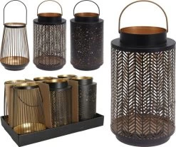 H&S DECO LANTAARN METAAL ZWART/GOUD 24CM
