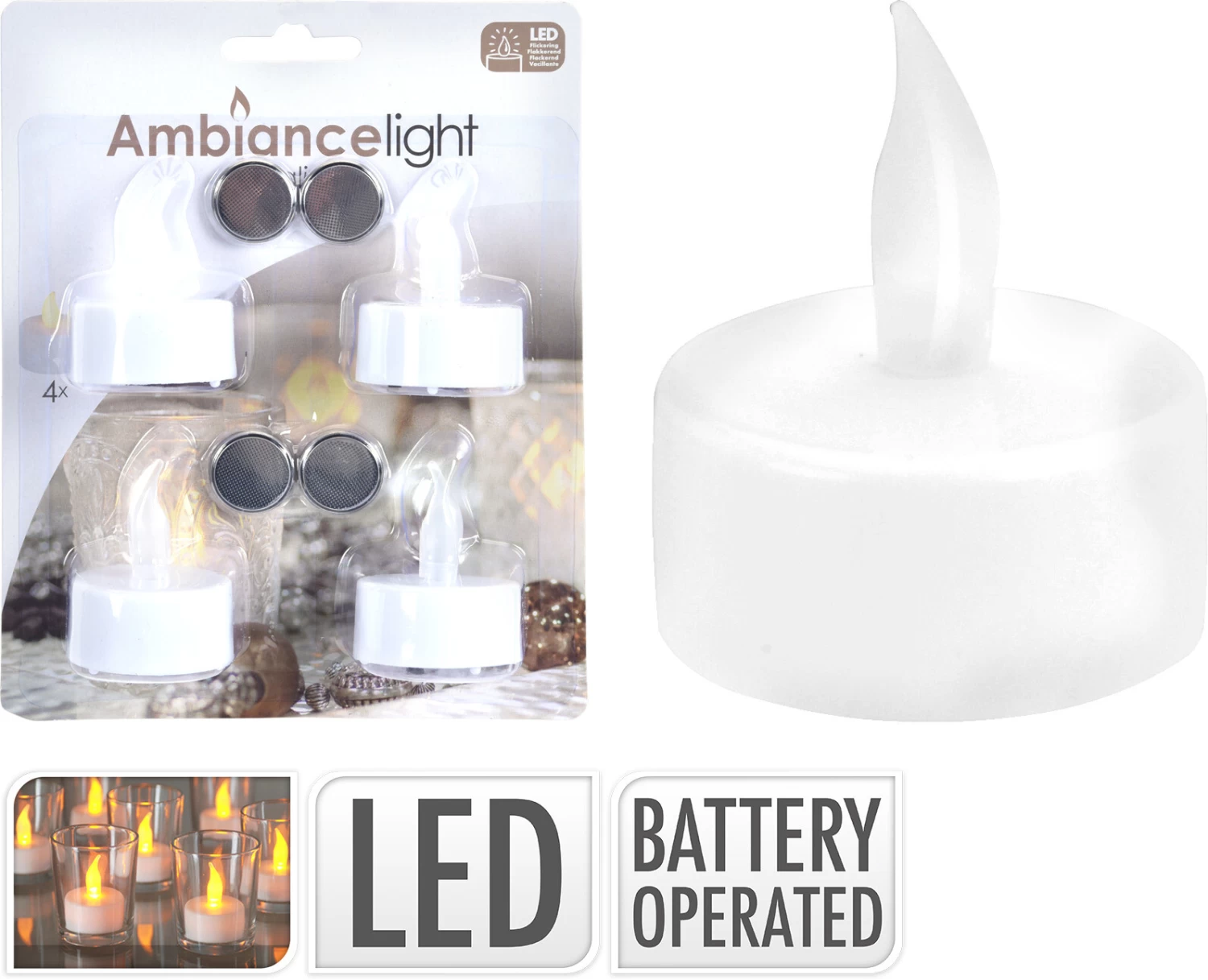 THEELICHT LED 4 STUKS OP KAART INCL BATT 3 THEELICHT LED 4 STUKS OP KAART INCL BATT